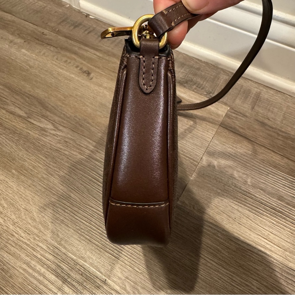 Coach Plaza Small Signature Canvas Slim Shoulder Bag in Brass/Maple - Picture 9 of 16